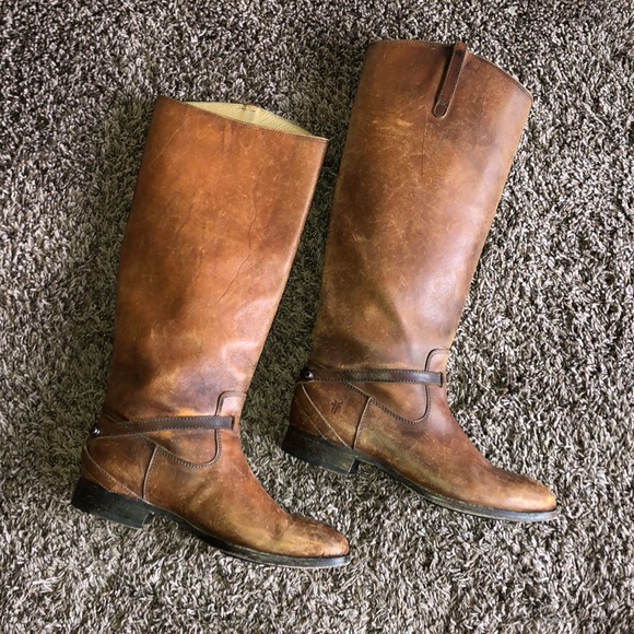 Frye Lindsay Plate Tall Boots: Cognac Brown Distressed, Size 8.5. - Picture 5 of 16